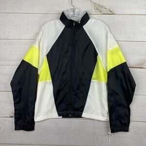 Vtg 80s 90s Nike Windbreaker Jacket Womens S Yellow Black Colorblock Nylon Vents